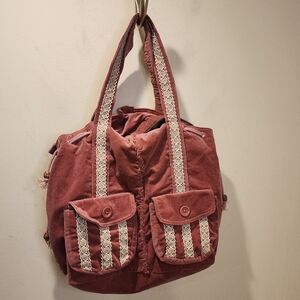 Buboo City Leisure Bags Corduroy Lace-Trimmed Women's Shoulder Bag in Mauve